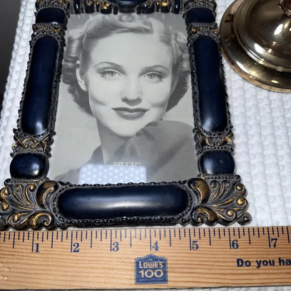 Vintage Hollywood Regency Navy Blue Gold 5x7 Picture Frames Set of 2 Ornate